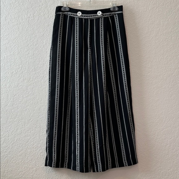 Topshop Black and White Striped Wide Leg Pants - Picture 2 of 14